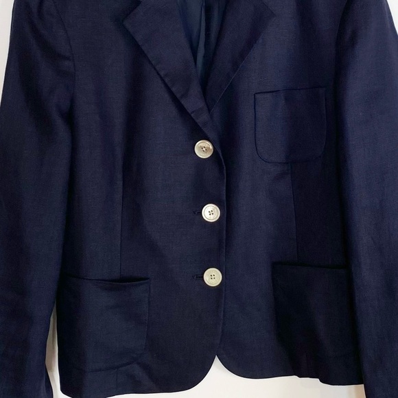 LRL Lauren Ralph Lauren 100% Linen Navy Blue button Blazer Womens size 12 Petite - Picture 3 of 6